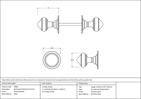 From The Anvil - Polished Nickel Brockworth Mortice Knob Set | Sku. 83861 | Trade Door Handles.