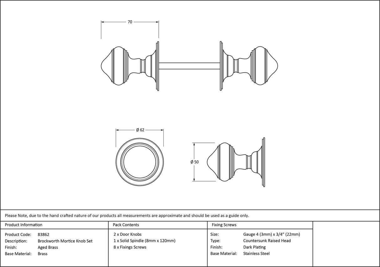 From The Anvil - Aged Brass Brockworth Mortice Knob Set | Sku. 83862 | Trade Door Handles.