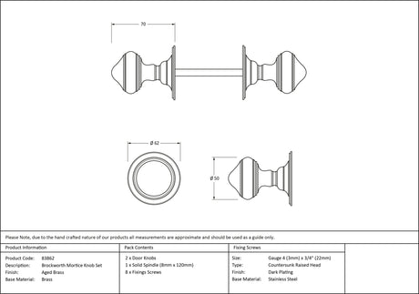 From The Anvil - Aged Brass Brockworth Mortice Knob Set | Sku. 83862 | Trade Door Handles.