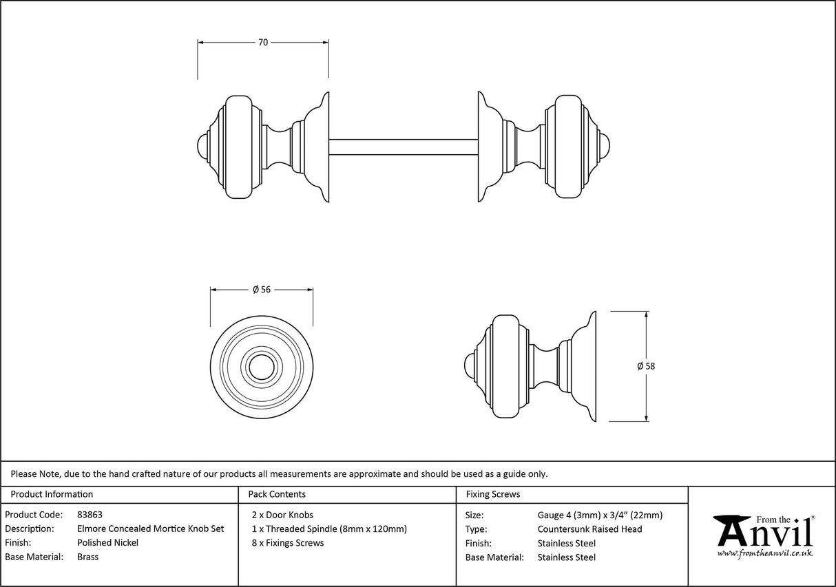 From The Anvil - Polished Nickel Elmore Concealed Mortice Knob Set | Sku. 83863 | Trade Door Handles.
