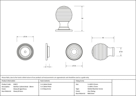 From The Anvil - Ebony and AB Beehive Cabinet Knob 38mm | Sku. 83872 | Trade Door Handles.