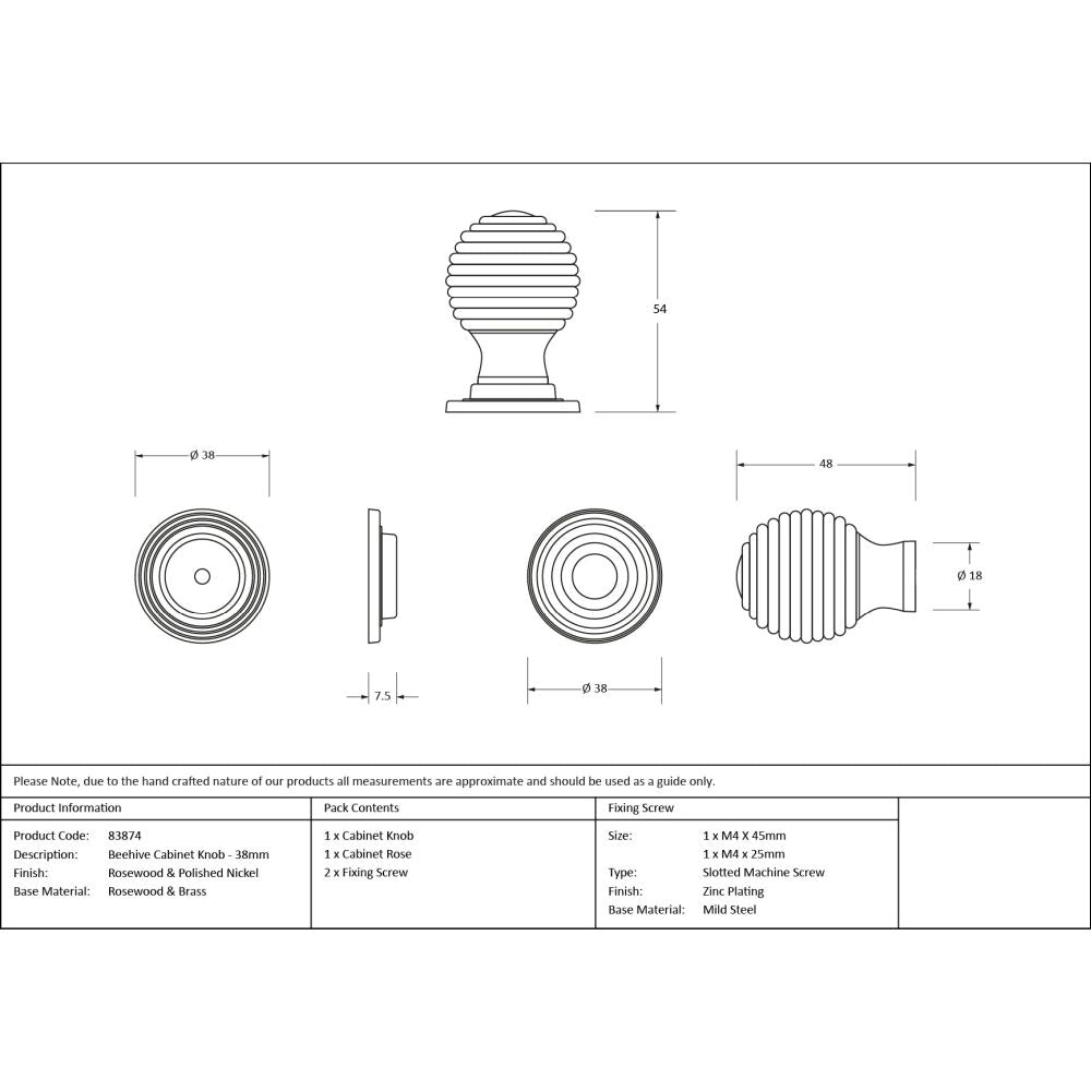 From The Anvil - Rosewood and PN Beehive Cabinet Knob 38mm | Sku. 83874 | Trade Door Handles.