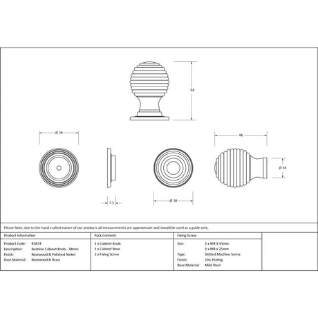 From The Anvil - Rosewood and PN Beehive Cabinet Knob 38mm | Sku. 83874 | Trade Door Handles.