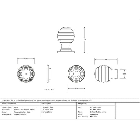 From The Anvil - Rosewood and AB Beehive Cabinet Knob 38mm | Sku. 83876 | Trade Door Handles.