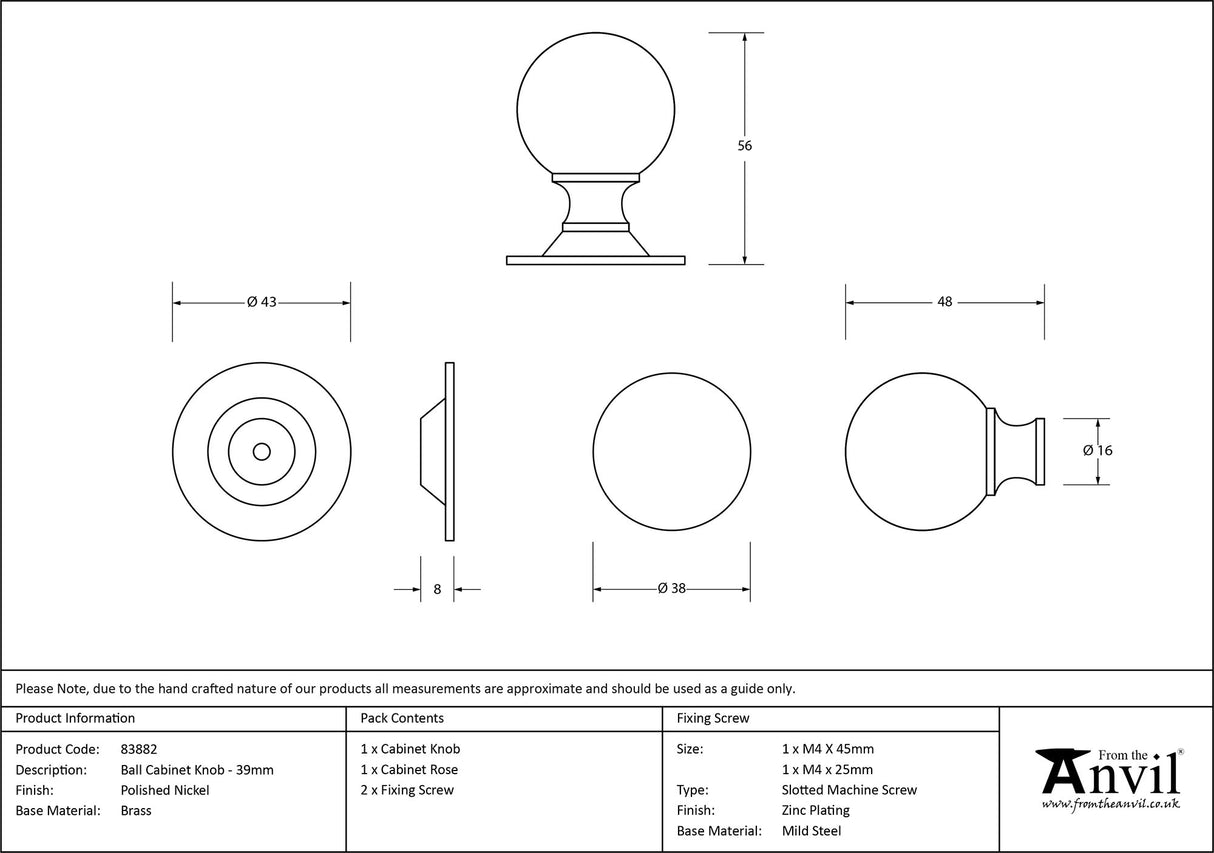 From The Anvil - Polished Nickel Ball Cabinet Knob 39mm | Sku. 83882 | Trade Door Handles.