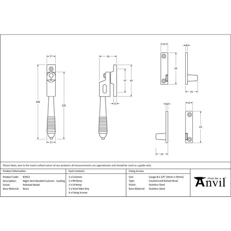 From The Anvil - Polished Nickel Night-Vent Locking Reeded Fastener | Sku. 83912 | Trade Door Handles.