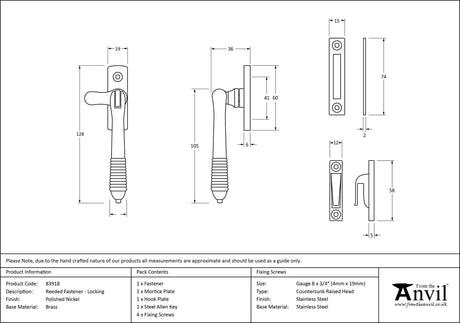From The Anvil - Polished Nickel Locking Reeded Fastener | Sku. 83918 | Trade Door Handles.
