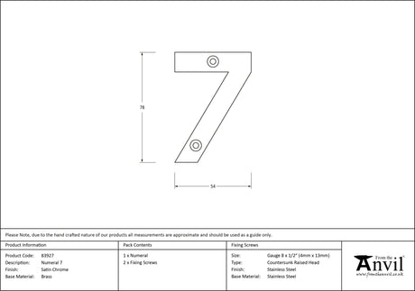 From The Anvil - Satin Chrome Numeral 7 | Sku. 83927 | Trade Door Handles.