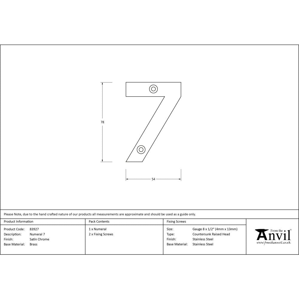 From The Anvil - Satin Chrome Numeral 7 | Sku. 83927 | Trade Door Handles.