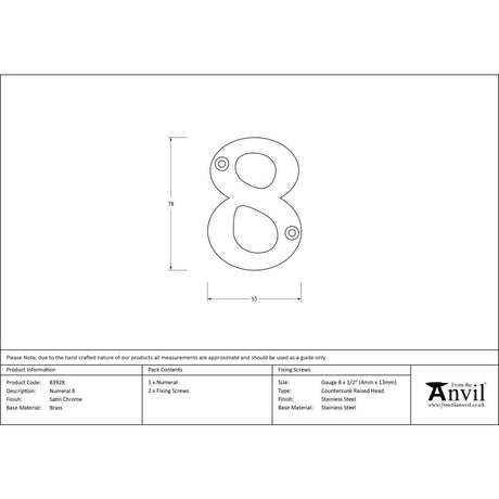From The Anvil - Satin Chrome Numeral 8 | Sku. 83928 | Trade Door Handles.