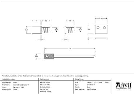 From The Anvil - Lacquered Brass Secure Stops (Pack of 4) | Sku. 83941 | Trade Door Handles.