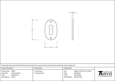 From The Anvil - Aged Bronze Oval Escutcheon | Sku. 83948 | Trade Door Handles.