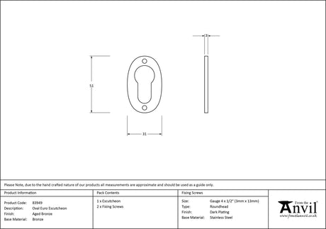 From The Anvil - Aged Bronze Oval Euro Escutcheon | Sku. 83949 | Trade Door Handles.
