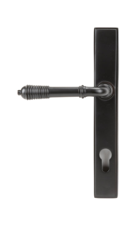 From The Anvil - Aged Bronze Reeded Slimline Lever Espag. Lock Set | Sku. 83952 | Trade Door Handles.