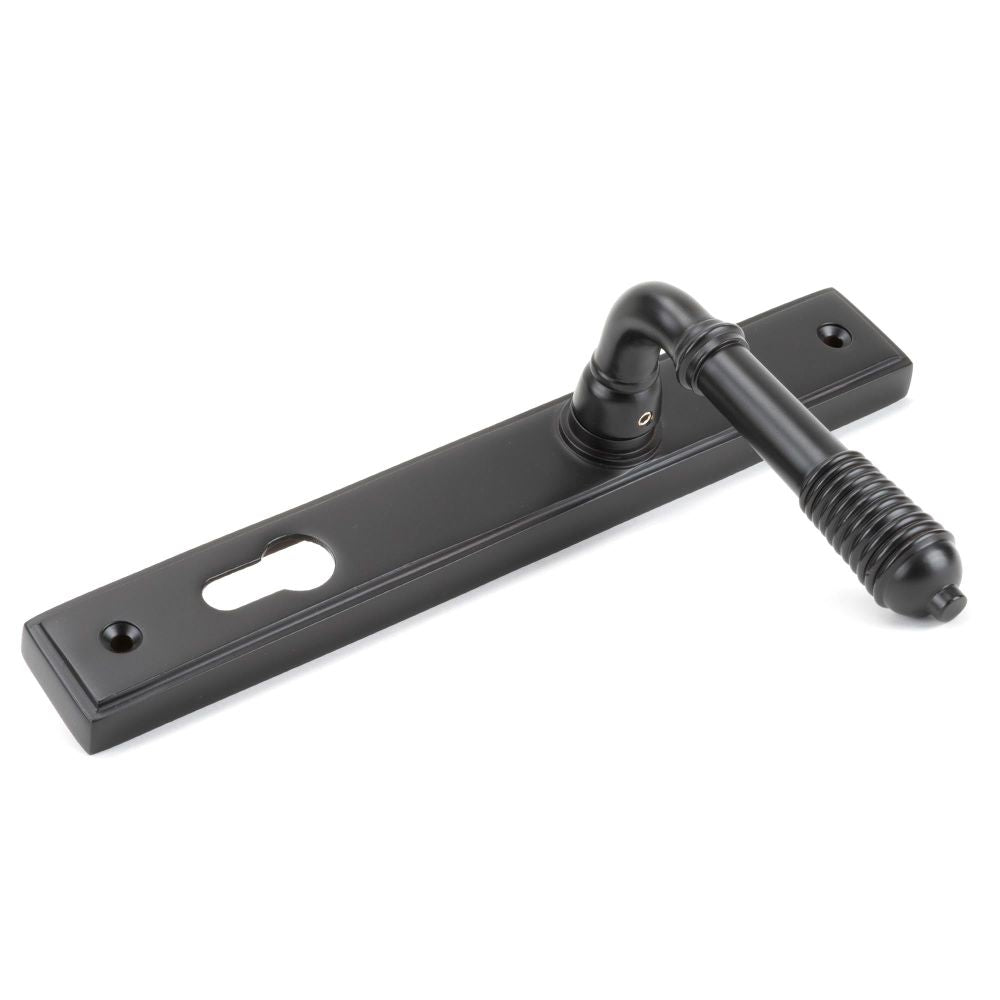 From The Anvil - Aged Bronze Reeded Slimline Lever Espag. Lock Set | Sku. 83952 | Trade Door Handles.