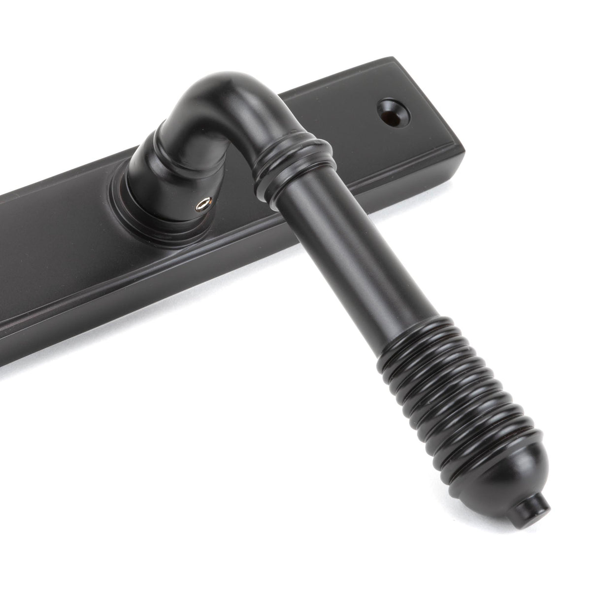 From The Anvil - Aged Bronze Reeded Slimline Lever Espag. Lock Set | Sku. 83952 | Trade Door Handles.