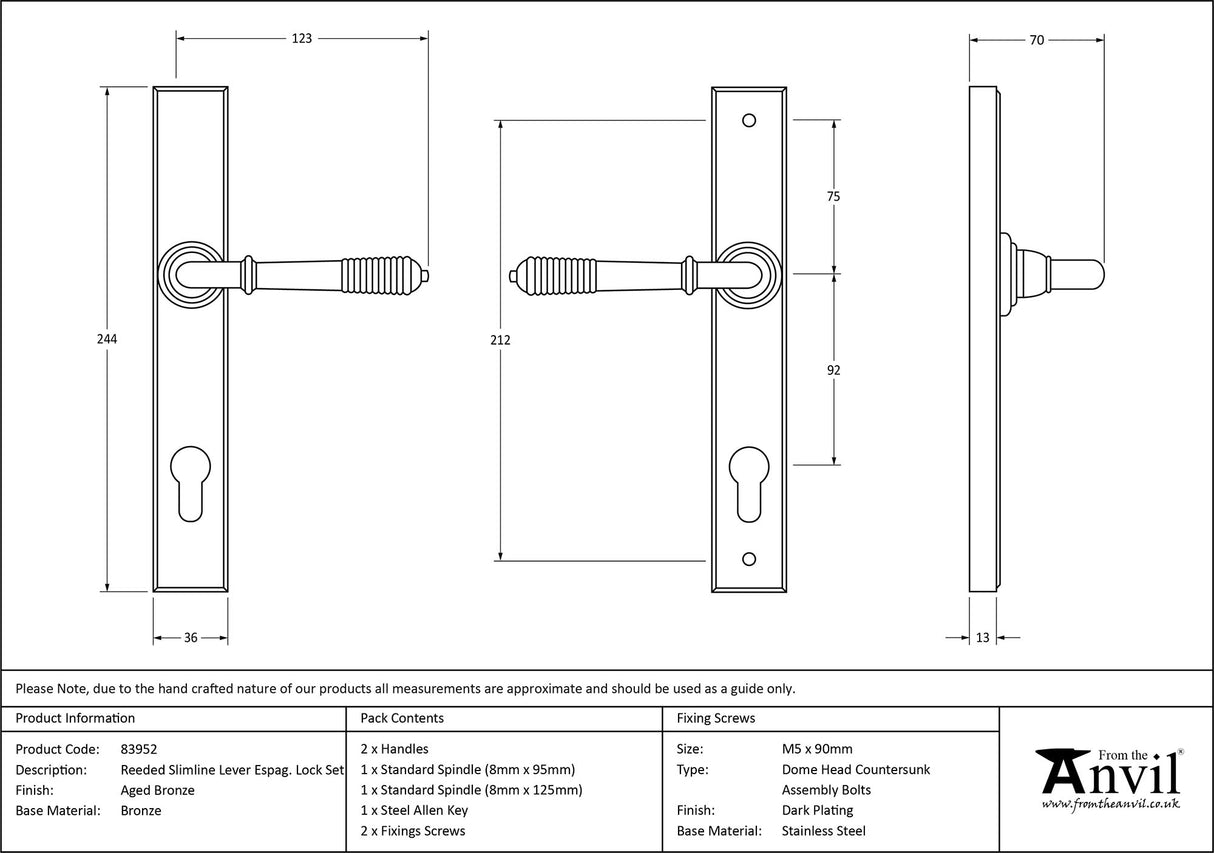 From The Anvil - Aged Bronze Reeded Slimline Lever Espag. Lock Set | Sku. 83952 | Trade Door Handles.