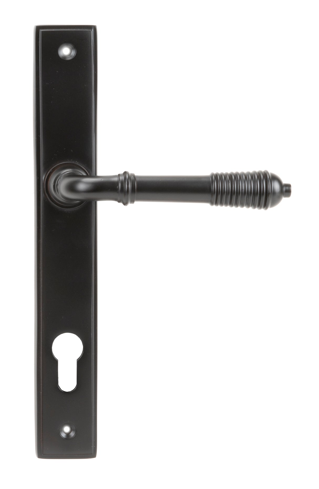 From The Anvil - Aged Bronze Reeded Slimline Lever Espag. Lock Set | Sku. 83952 | Trade Door Handles.