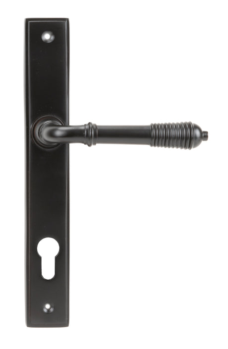 From The Anvil - Aged Bronze Reeded Slimline Lever Espag. Lock Set | Sku. 83952 | Trade Door Handles.