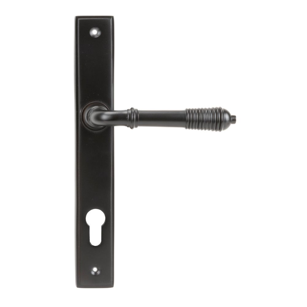 From The Anvil - Aged Bronze Reeded Slimline Lever Espag. Lock Set | Sku. 83952 | Trade Door Handles.