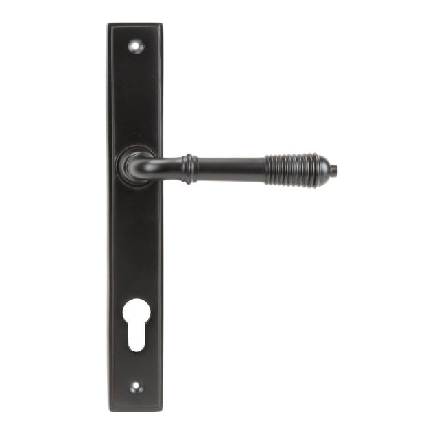 From The Anvil - Aged Bronze Reeded Slimline Lever Espag. Lock Set | Sku. 83952 | Trade Door Handles.