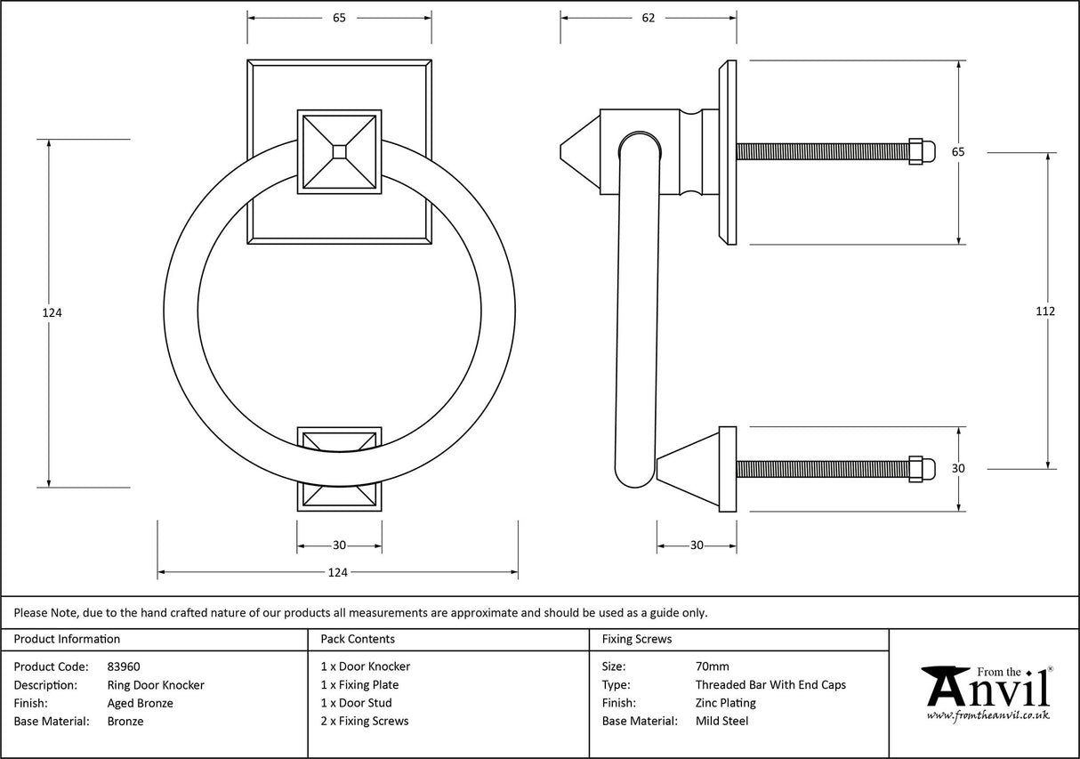 From The Anvil - Aged Bronze Ring Door Knocker | Sku. 83960 | Trade Door Handles.