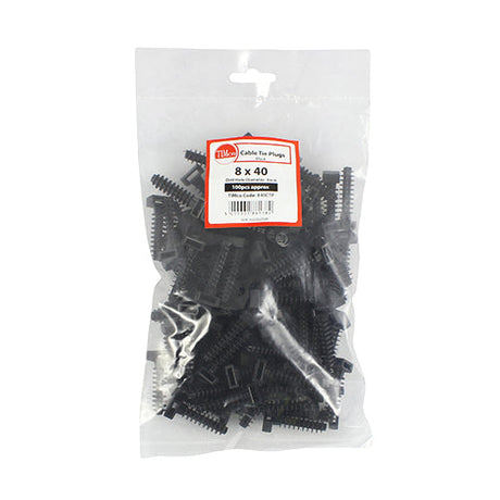 This is an image of Timco - Cable Tie Plugs - Black 8.0 x 40mm - (100 PCS Bag) 840CTP