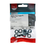 This is an image of Timco - Nylon Nuts - Type P - Zinc M8 - (10 PCS TIMpac) 8NPP