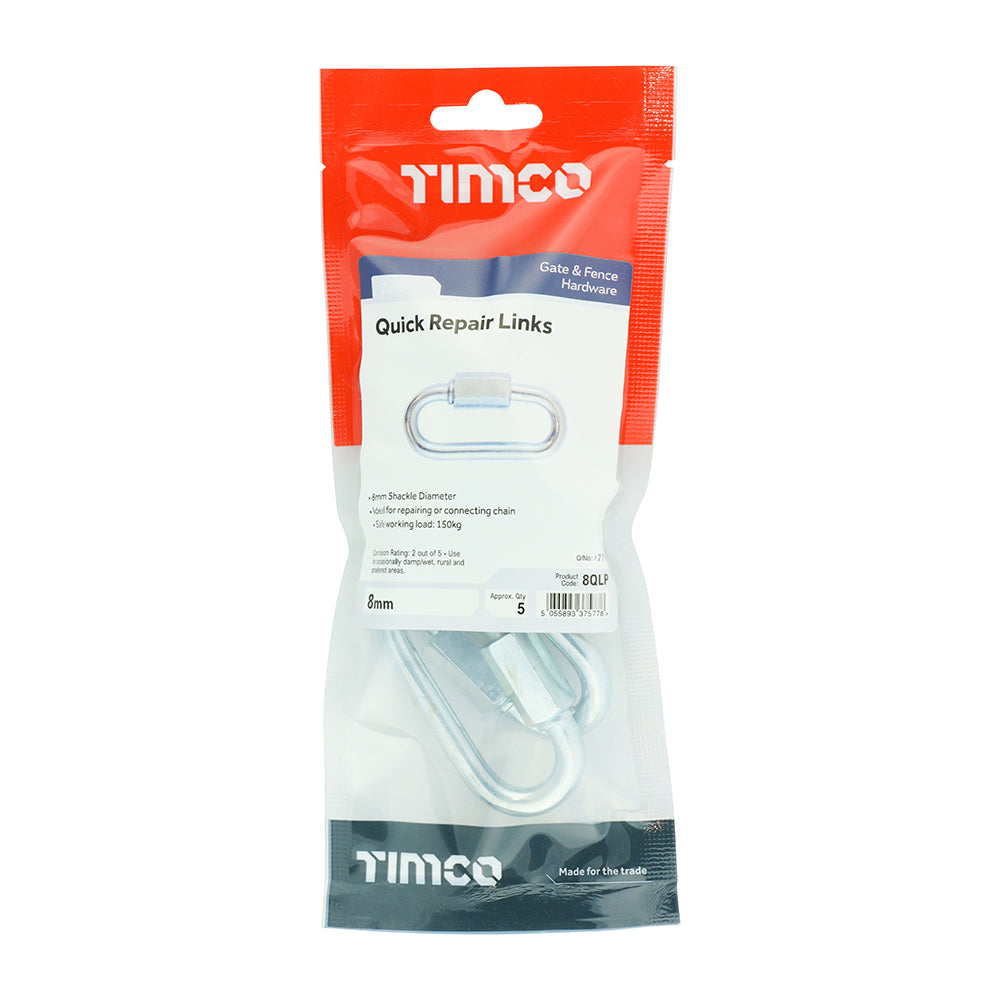 This is an image of Timco - Quick Repair Links - Zinc 8mm (5 Pieces TIMpac) 8QLP