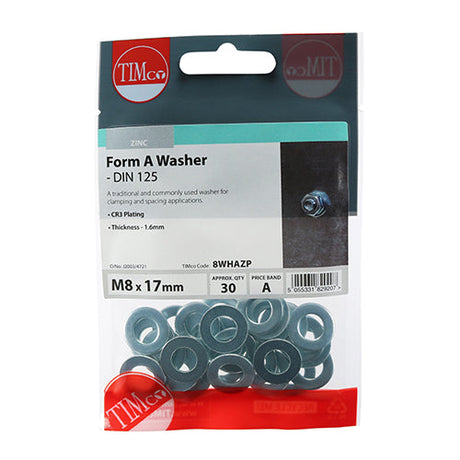 This is an image of Timco - Form A Washers - Zinc M8 - (30 PCS TIMpac) 8WHAZP