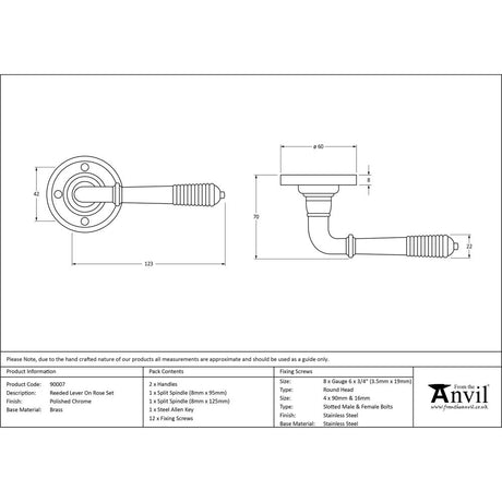 From The Anvil - Polished Chrome Reeded Lever on Rose Set | Sku. 90007 | Trade Door Handles.