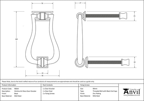 From The Anvil - Black Slimline Art Deco Door Knocker | Sku. 90034 | Trade Door Handles.