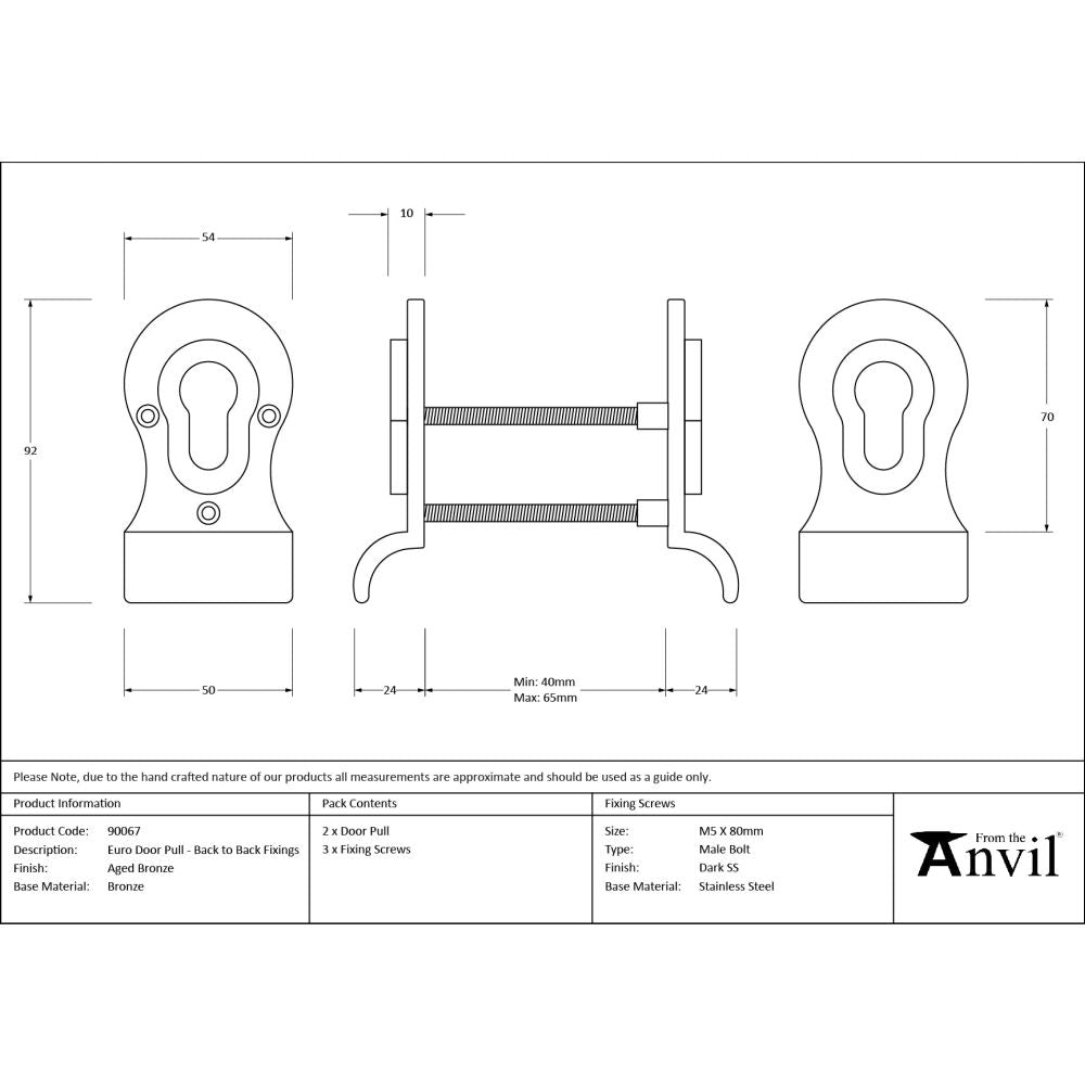 From The Anvil - Aged Bronze 50mm Euro Door Pull (Back to Back fixings) | Sku. 90067 | Trade Door Handles.