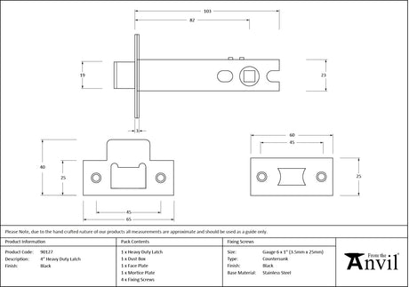 From The Anvil - Black 4" Heavy Duty Latch | Sku. 90127 | Trade Door Handles.