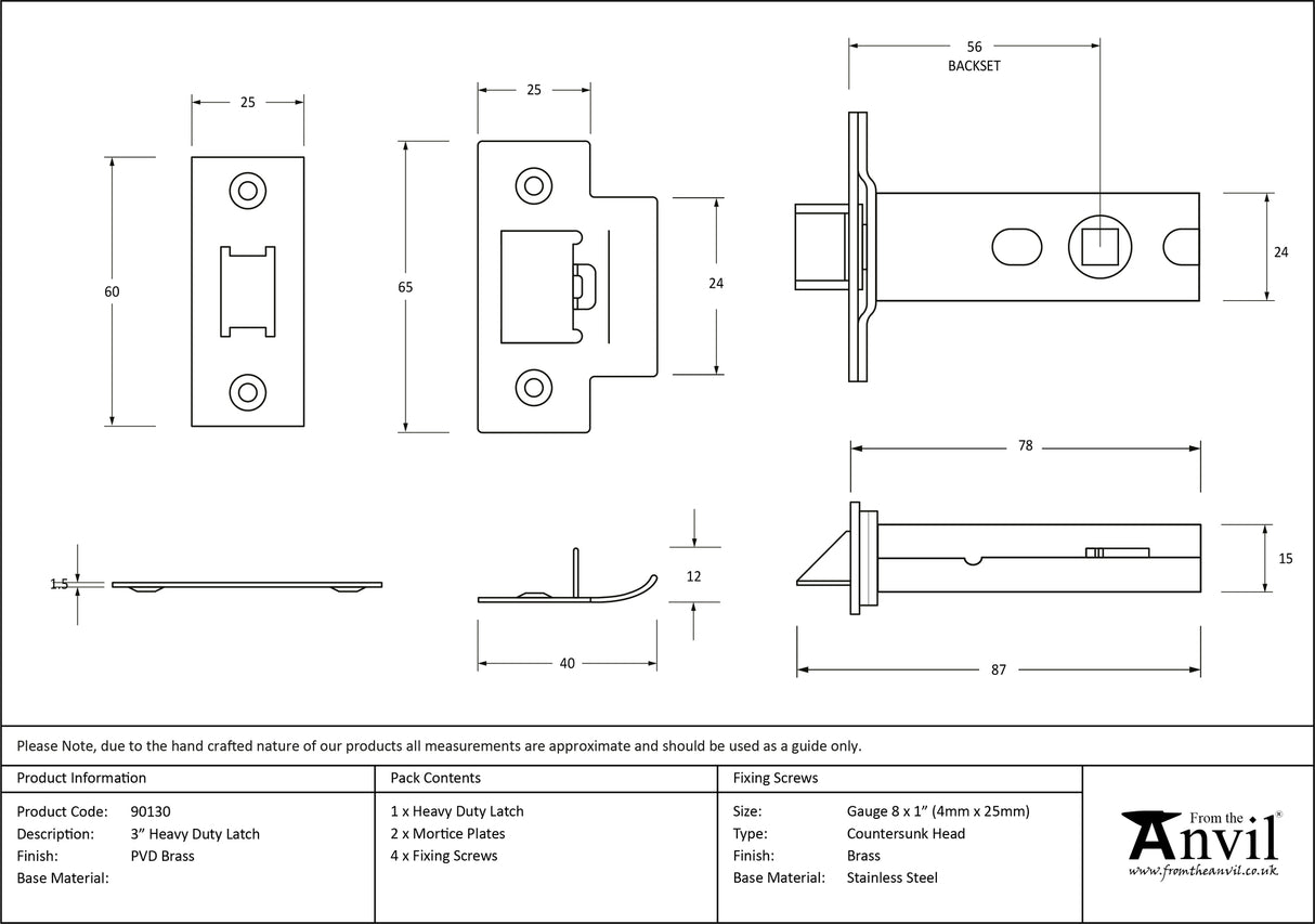 From The Anvil - PVD Brass 3" Heavy Duty Latch | Sku. 90130 | Trade Door Handles.