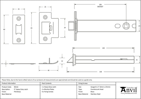 From The Anvil - PVD Brass 5" Heavy Duty Latch | Sku. 90132 | Trade Door Handles.