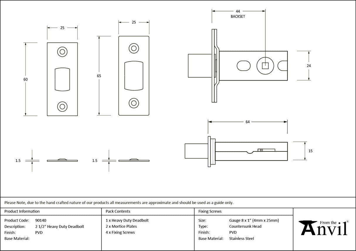 From The Anvil - PVD 2½" Heavy Duty Tubular Deadbolt | Sku. 90140 | Trade Door Handles.