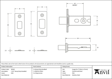 From The Anvil - PVD 2½" Heavy Duty Tubular Deadbolt | Sku. 90140 | Trade Door Handles.