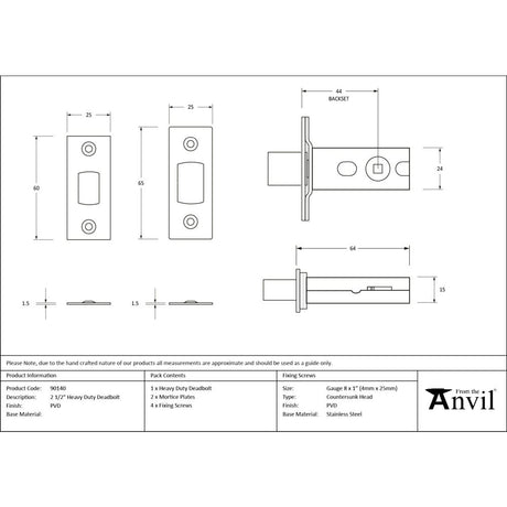 From The Anvil - PVD 2½" Heavy Duty Tubular Deadbolt | Sku. 90140 | Trade Door Handles.