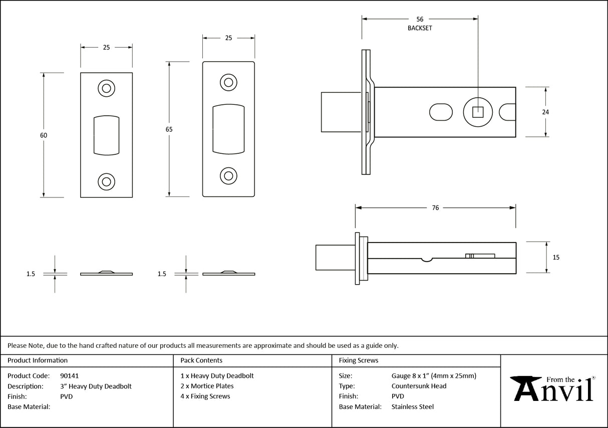 From The Anvil - PVD 3" Heavy Duty Tubular Deadbolt | Sku. 90141 | Trade Door Handles.