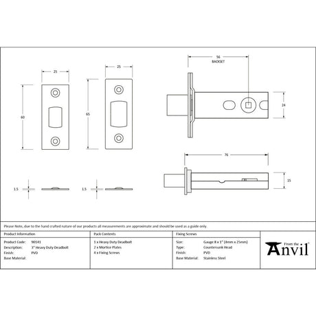 From The Anvil - PVD 3" Heavy Duty Tubular Deadbolt | Sku. 90141 | Trade Door Handles.