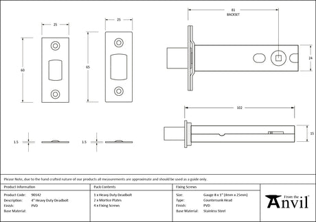 From The Anvil - PVD 4" Heavy Duty Tubular Deadbolt | Sku. 90142 | Trade Door Handles.