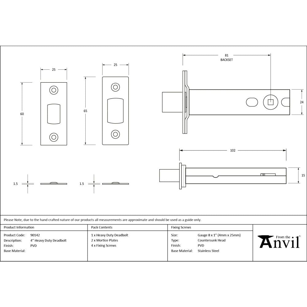 From The Anvil - PVD 4" Heavy Duty Tubular Deadbolt | Sku. 90142 | Trade Door Handles.
