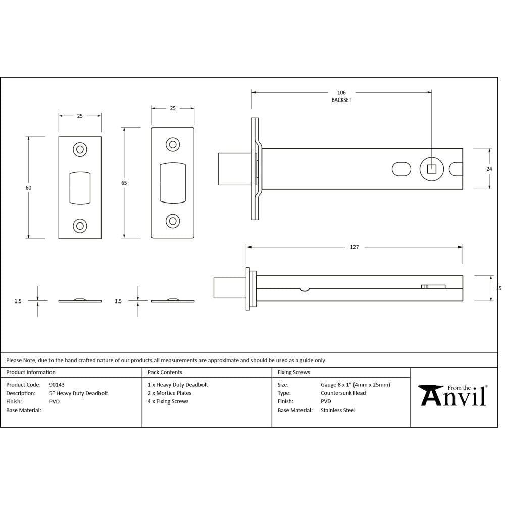 From The Anvil - PVD 5" Heavy Duty Tubular Deadbolt | Sku. 90143 | Trade Door Handles.