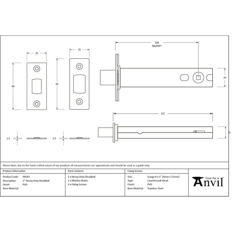 From The Anvil - PVD 5" Heavy Duty Tubular Deadbolt | Sku. 90143 | Trade Door Handles.