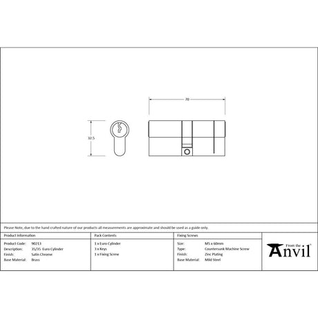 From The Anvil - Satin Chrome 35/35 Euro Cylinder | Sku. 90213 | Trade Door Handles.