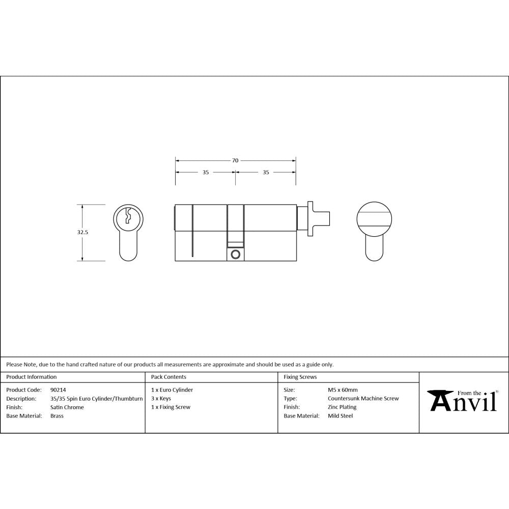 From The Anvil - Satin Chrome 35/35 Euro Cylinder/Thumbturn | Sku. 90214 | Trade Door Handles.