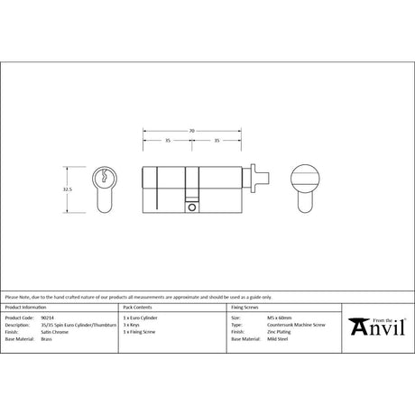 From The Anvil - Satin Chrome 35/35 Euro Cylinder/Thumbturn | Sku. 90214 | Trade Door Handles.