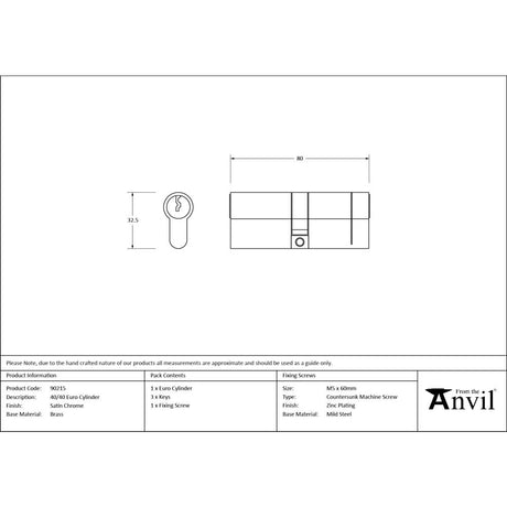 From The Anvil - Satin Chrome 40/40 Euro Cylinder | Sku. 90215 | Trade Door Handles.
