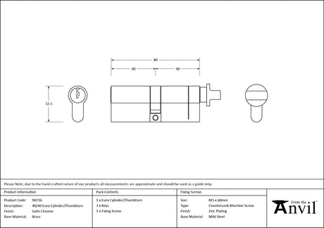 From The Anvil - Satin Chrome 40/40 Cylinder/Thumbturn | Sku. 90216 | Trade Door Handles.